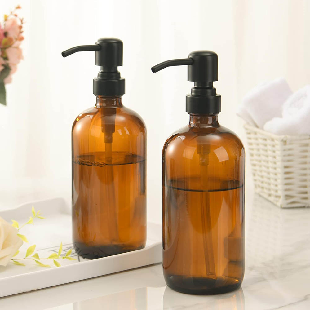 Glass Soap Dish - موزع صابون زجاجي كهرماني اللون مع