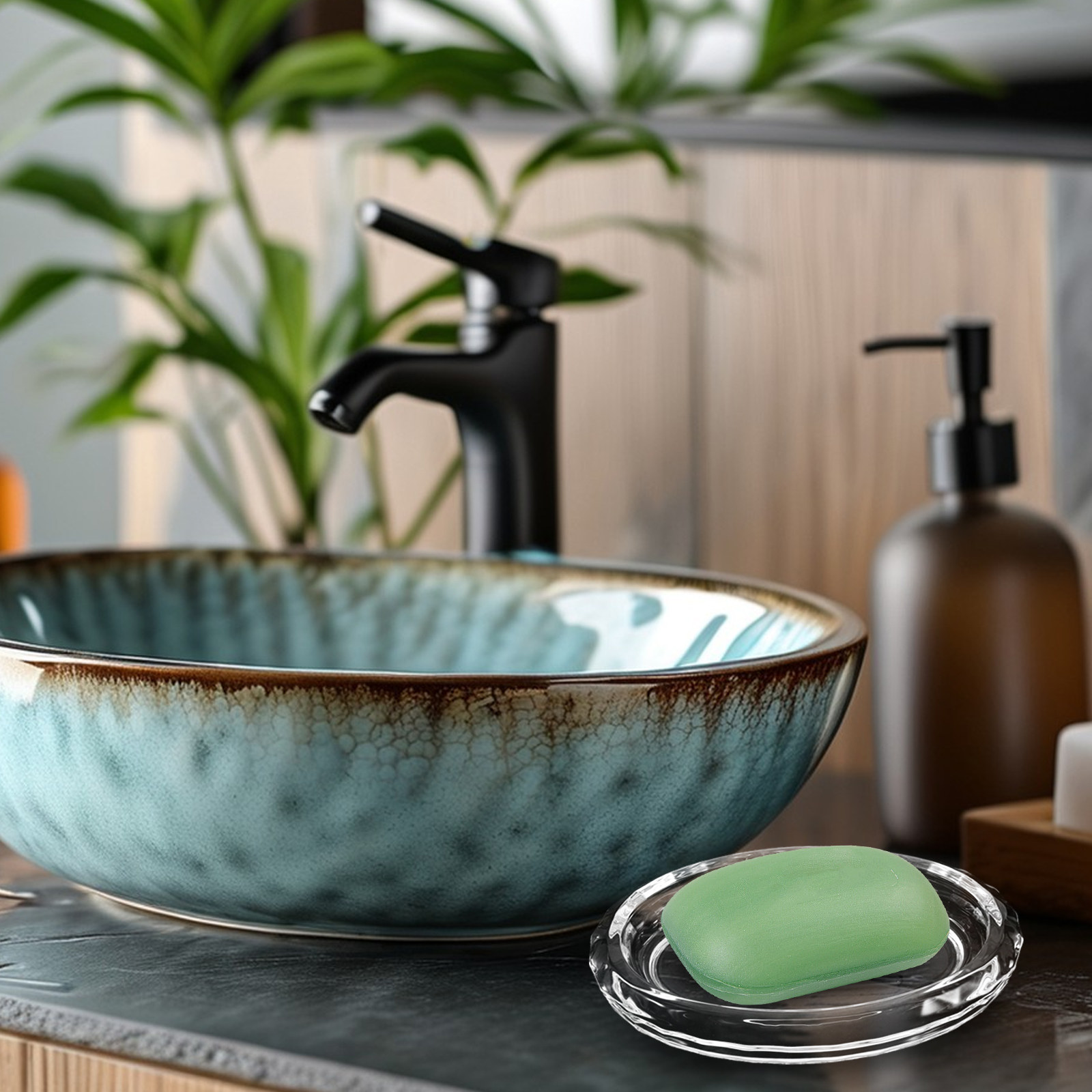 Glass Soap Dish - قطعتان من حامل الصابون الزجاجي الشفاف