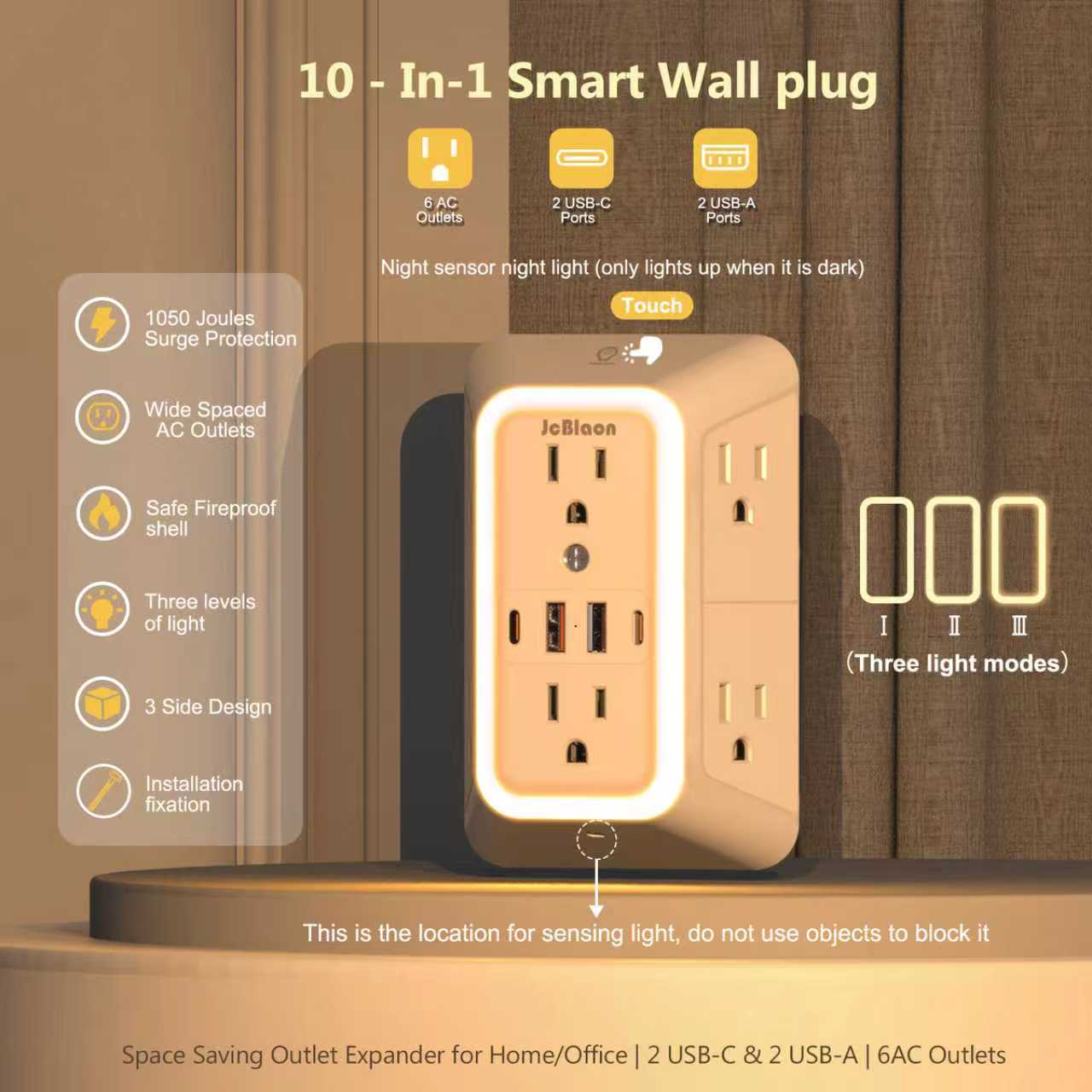 Home Outlet Bathroom - مقبس حائط USB-C مع إضاءة ليلية،
