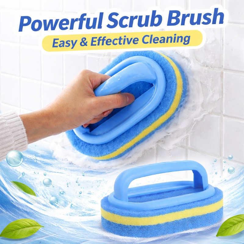 Home Bathroom Cleaning - فرشاة تنظيف منزلية بمقبض، إسفنجة سميكة