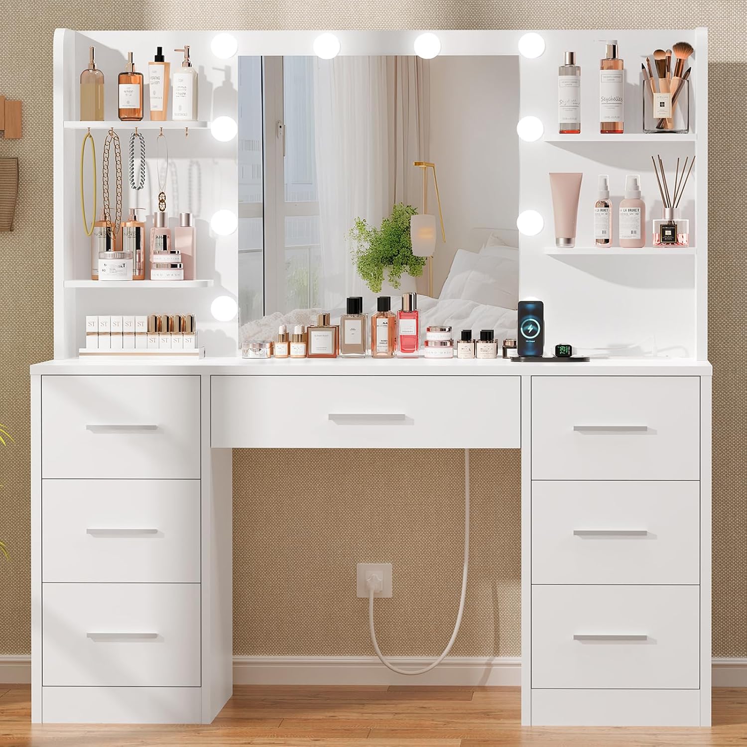 Home Outlet Bathroom - طاولة زينة كبيرة مع مرآة مضاءة