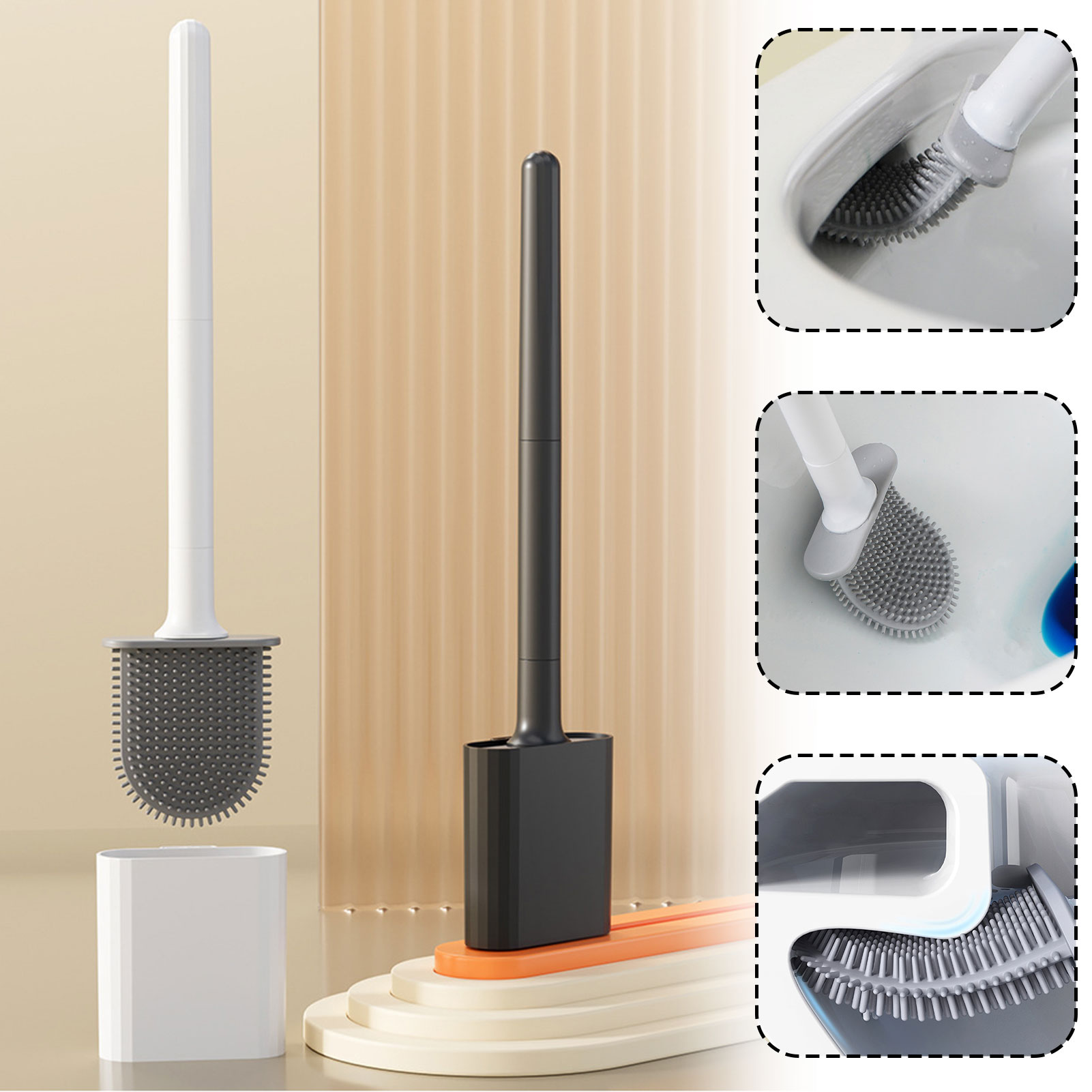 Home Bathroom Cleaning - فرشاة المرحاض السيليكون مع حامل الحائط