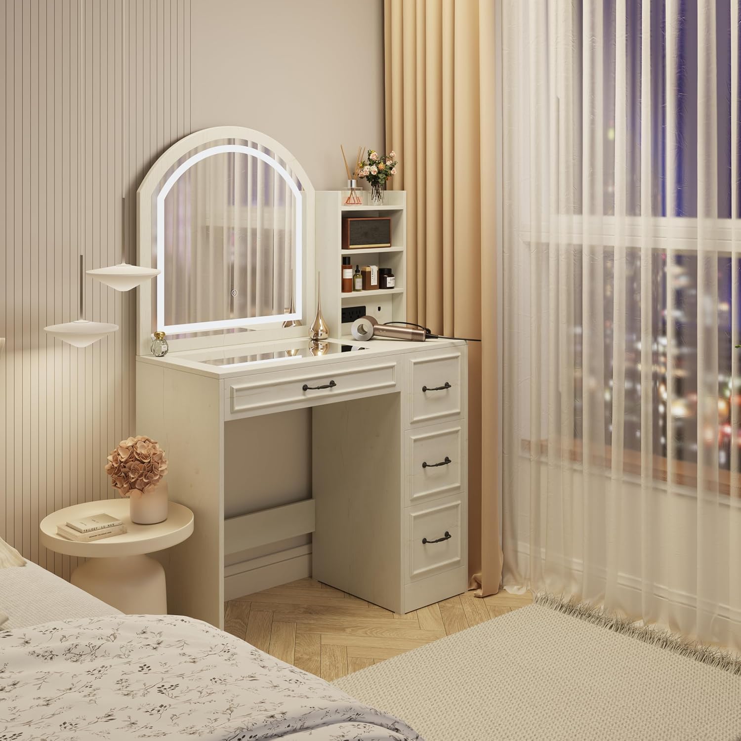 طاولة زينة عصرية مع مرآة مضاءة - مراجعة Home Outlet Bathroom وسعره