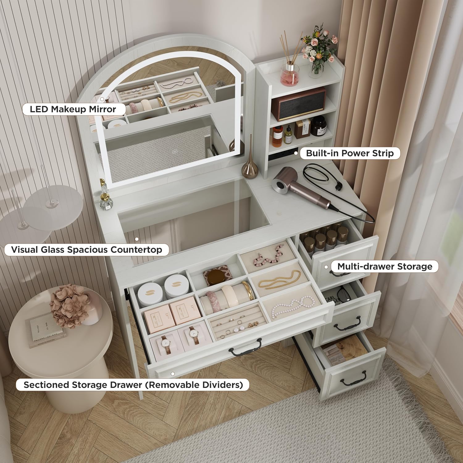 طاولة زينة عصرية مع مرآة مضاءة - مراجعة Home Outlet Bathroom وسعره