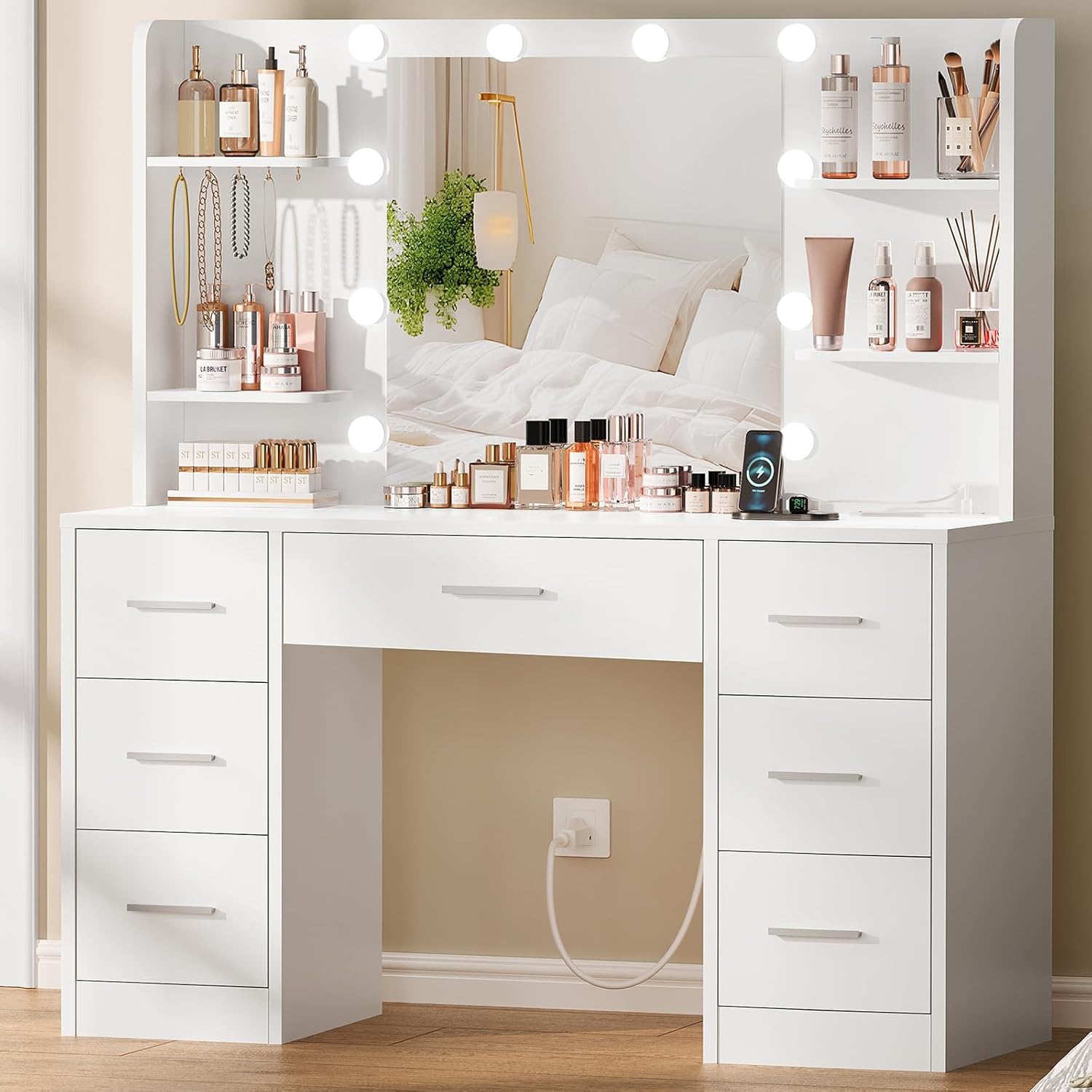 طاولة زينة كبيرة مع مرآة مضاءة - مراجعة Home Outlet Bathroom وسعره
