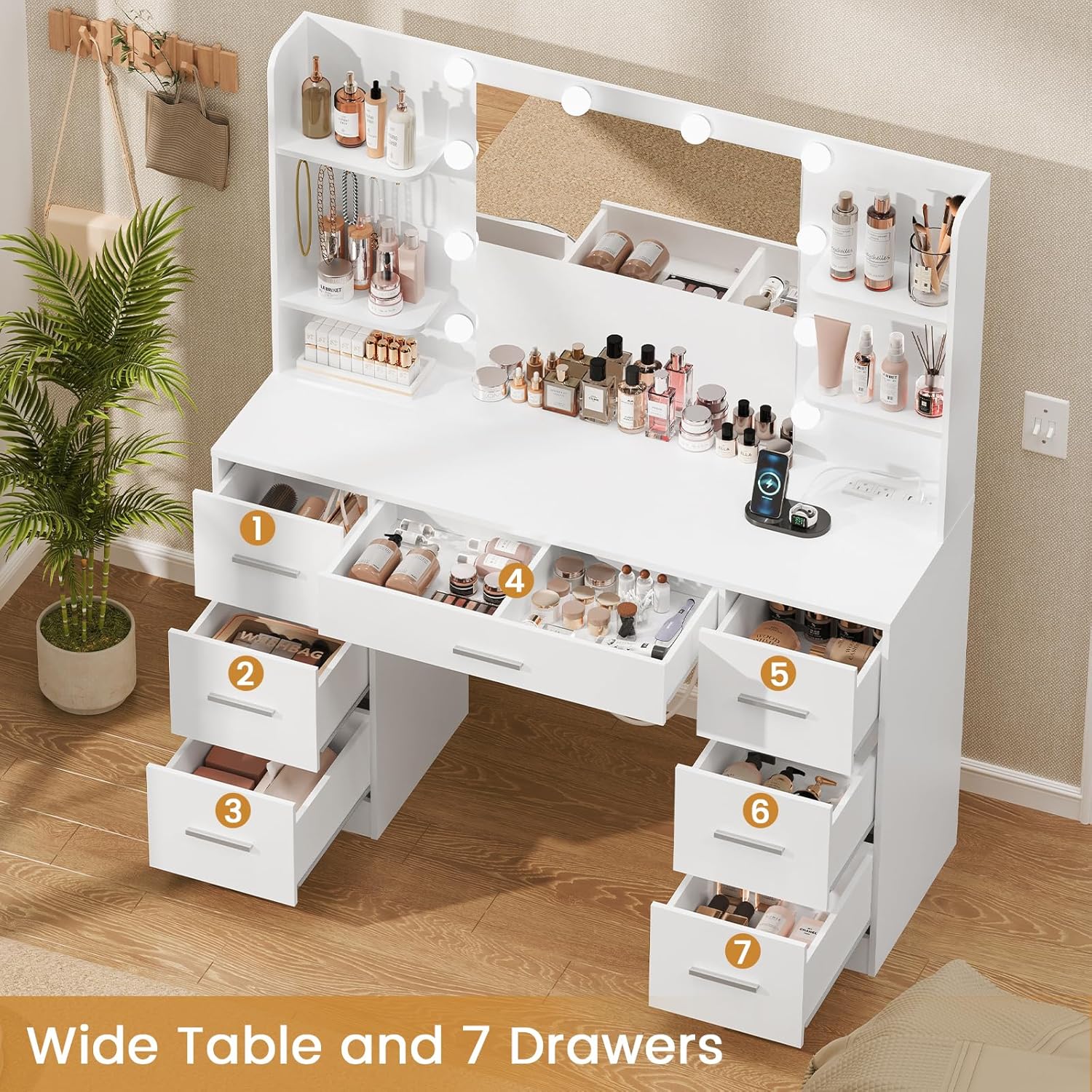 طاولة زينة كبيرة مع مرآة مضاءة - مراجعة Home Outlet Bathroom وسعره