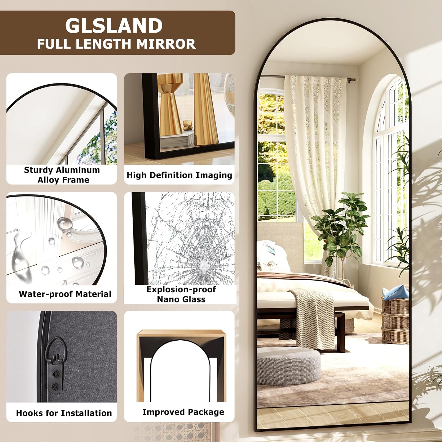 مرآة مقوسة بطول 26 بوصة × 71 ب - مراجعة Home Bathroom Glass وسعره