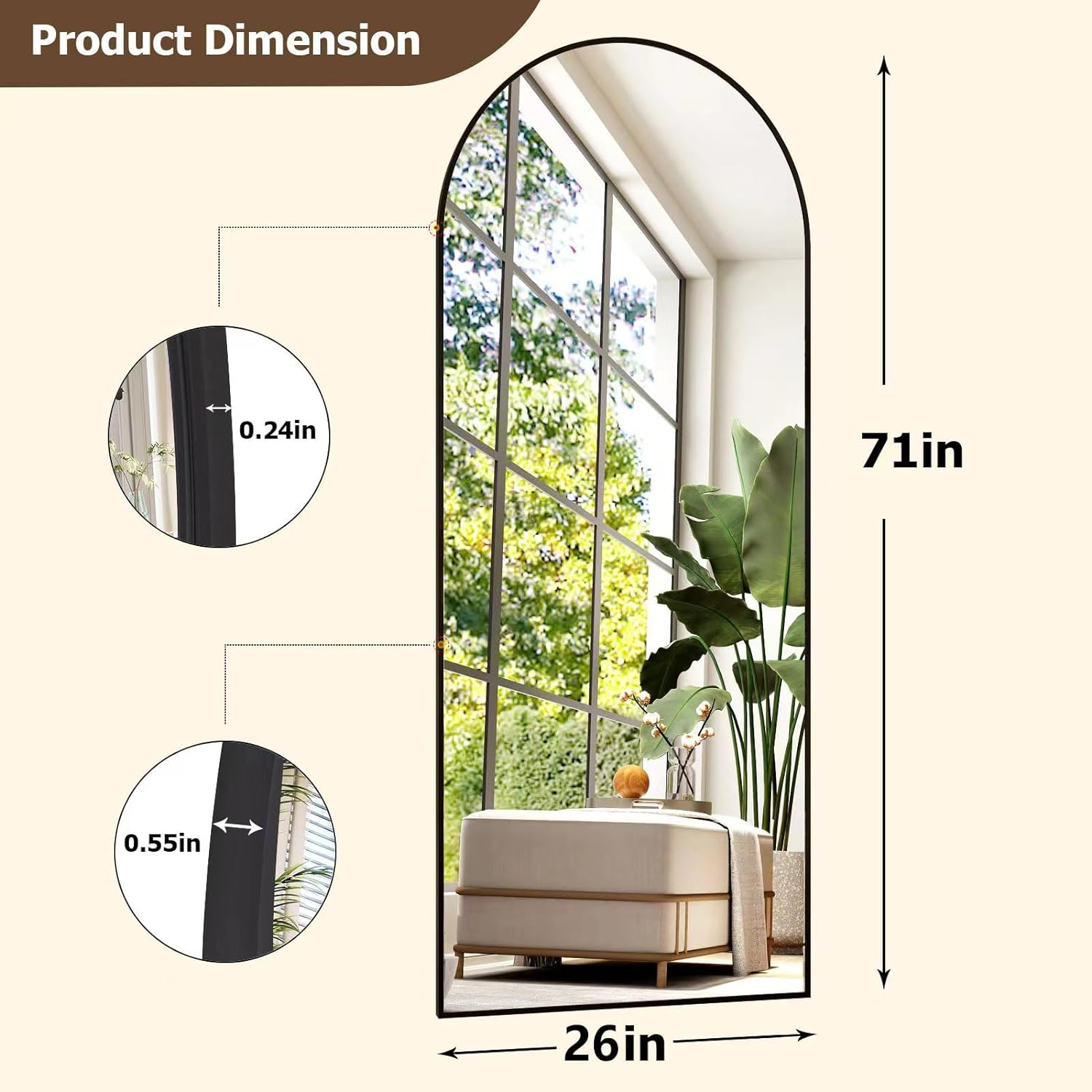 مرآة مقوسة بطول 26 بوصة × 71 ب - مراجعة Home Bathroom Glass وسعره