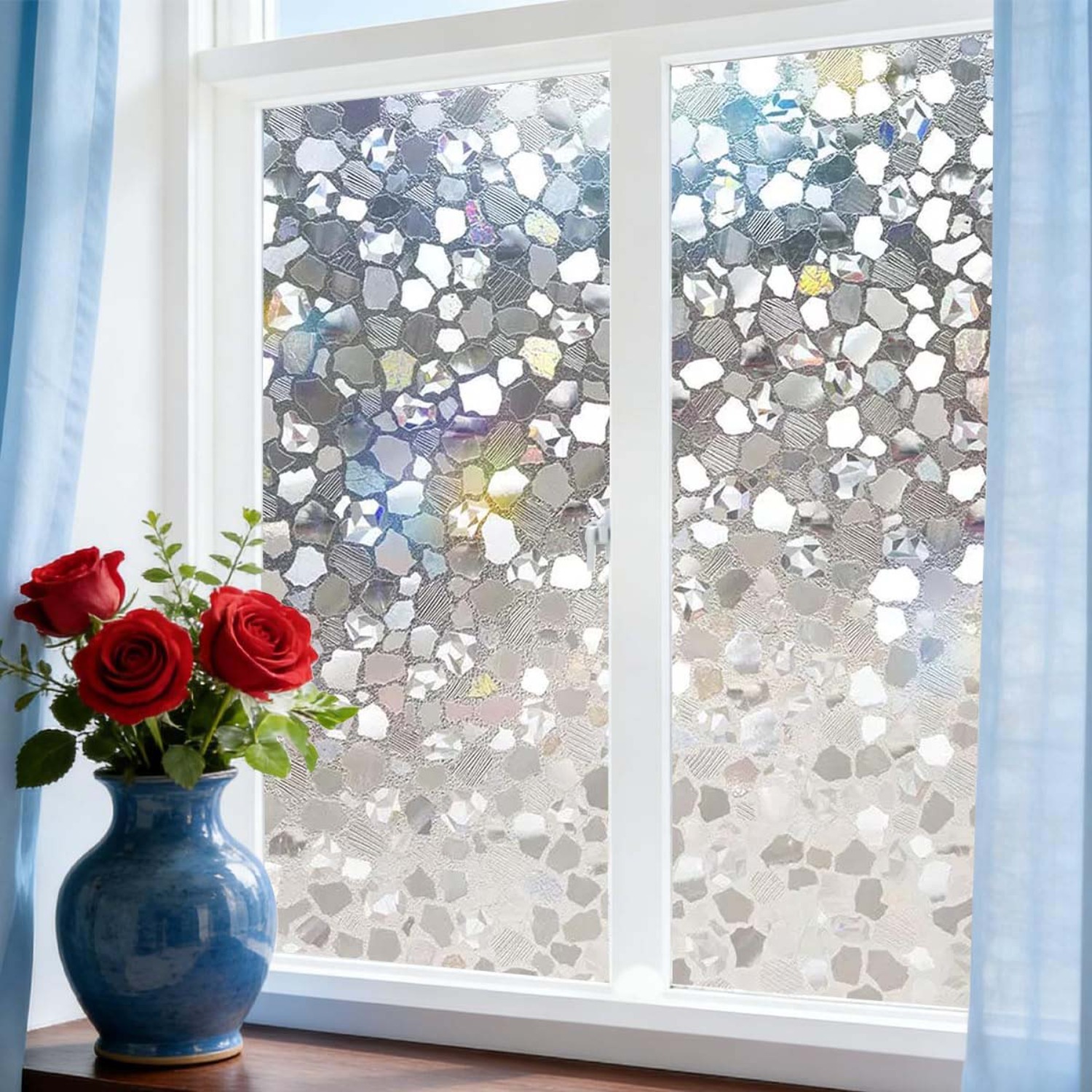 ملصق زجاجي مزخرف بتصميم قوس قز - مراجعة Home Bathroom Window Tint وسعره